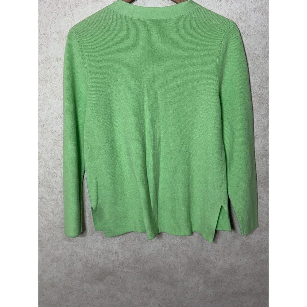 Talbots Cardigan‎ Womens Petite Large Green V-Neck Ribbed Cotton Blend NWT